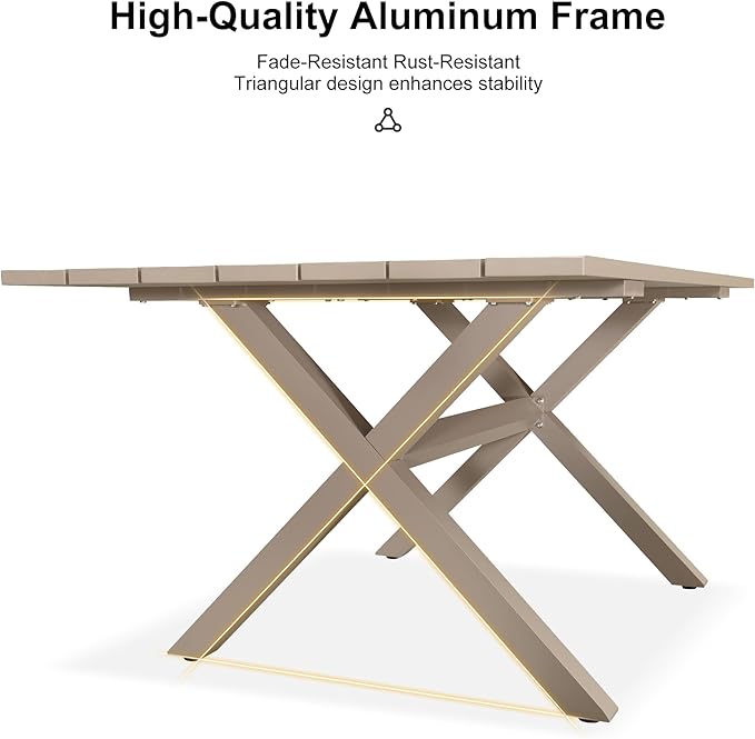 PURPLE LEAF 7 Pieces Patio Dining Set with Outdoor Aluminium Dining Table and Woven Rattan Chairs Modern Metal Furniture Cushions Sets for Garden Yard Indoor Decor Kitchen Champagne