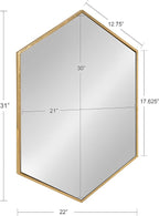 Kate and Laurel McNeer Hexagon Metal Frame Wall Mirror with Gold Finish for Bathrooms, Entryways, Bedrooms, and More, 31 x 22-inches