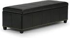 SIMPLIHOME Kingsley 48 inch Wide Transitional Rectangle Large Storage Ottoman in Midnight Black Vegan Faux Leather, Assembled, For the Living Room, Entryway and Family Room