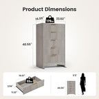 Amada Tall 5 Drawer Dresser, Modern Fluted Vertical Chest with Rounded Corners, Pre-Installed Drawer Slides & Narrow Storage Design for Bedroom or Hallway in Grey