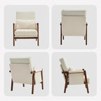 Accent Chair Mid-Century Modern with Lumbar Support Pillow, Upholstered Living Room Chairs with Wooden, Chenille Armchair with Cushion, Anthropologie Side Chair for Bedroom, Beige