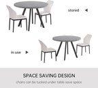 34.6'' Round Dining Table and Chairs for 2, Space Saving Modern Casual Coffee Table Set for Apartment Kitchen Dining Room (Grey Table+2 White Chairs)