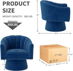 Swivel Accent Chair,Upholstered Velvet 360° Swivel Barrel Chair for Living Room Overstuffed Bouncle Reading Chair Round Armchair for Bedroom,Vanity,Office(Navy)