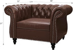 Living Room Chair, Modern Leather Chesterfield Sofa Chair, Mid Century Single Sofa Couch Chair with Tufted Back and Rolled Arms, Accent Sofa Chair for Living Room Apartment, Brown