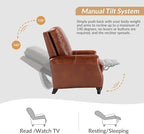 HULALA HOME Genuine Leather Recliner Chair, Classic Push Back Recliner Armchair with Thick Seat and Backrest (Saddle)