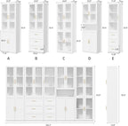 VOWNER Bookcase with Glass Doors & Drawers, 5 Tier Bookshelf with Adjustable Shelf, Modern Large Storage Display Cabinet Set for Home Office, Living Room, White (CDDC)