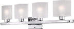 Possini Euro Design Modern Wall Light Chrome Silver Metal Hardwired 32" 4-Light Fixture White Linen Glass Shades for Bedroom Bathroom Mirror Vanity Reading Living Room Hallway House Home Decor