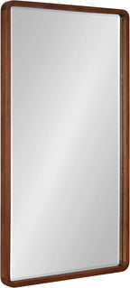 Kate and Laurel McLean Modern Wood Framed Rounded Rectangle Wall Mirror; 20 x 36; Walnut Brown; Decorative Round Rectangular Mirror for Contemporary Wall Decor