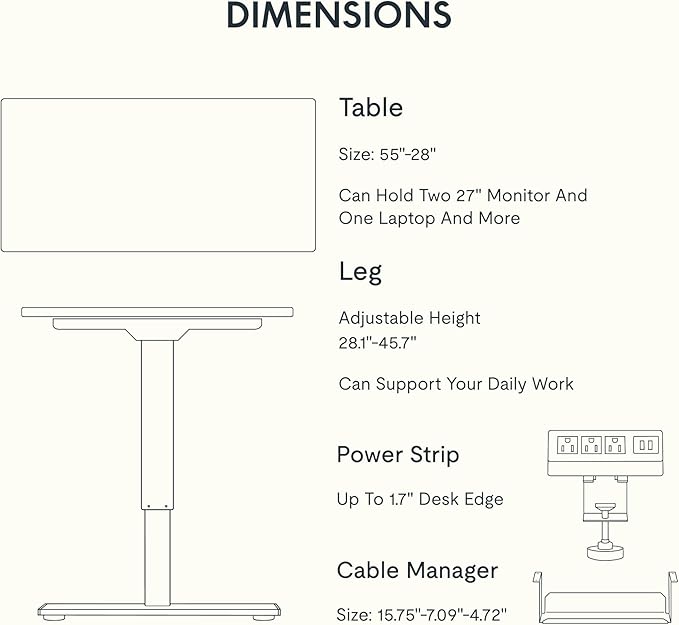 FLEXISPOT EN2 Whole-Piece Standing Desk with Clamp Power Strip, 55 x 28 Electric Stand Up Height Adjustable Desk with Cable Management (White Frame + 55" Gray Wood Grain Top,2 Packages)