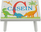 Let’s Make Memories Personalized My Own Name Step Stool - Children’s Step Stool - Sturdy Wood – Non-Toxic Paint, Sealer - Dinosaur Design - Gray - 14’Wx9.25”Lx8.75”H - Ages 3+
