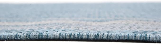 Unique Loom Outdoor Border Collection Area Rug - Soft Border (6' 1" x 9' Rectangle, Aquamarine/ Ivory)