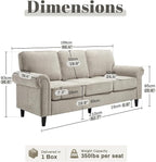Kingfun 3 Seater Couch, Mid Century Modern Sofa with Rolled Arms and Deep Seats, Fluffy Comfort for Living Room, Apartment, Easy Assembly, Khaki