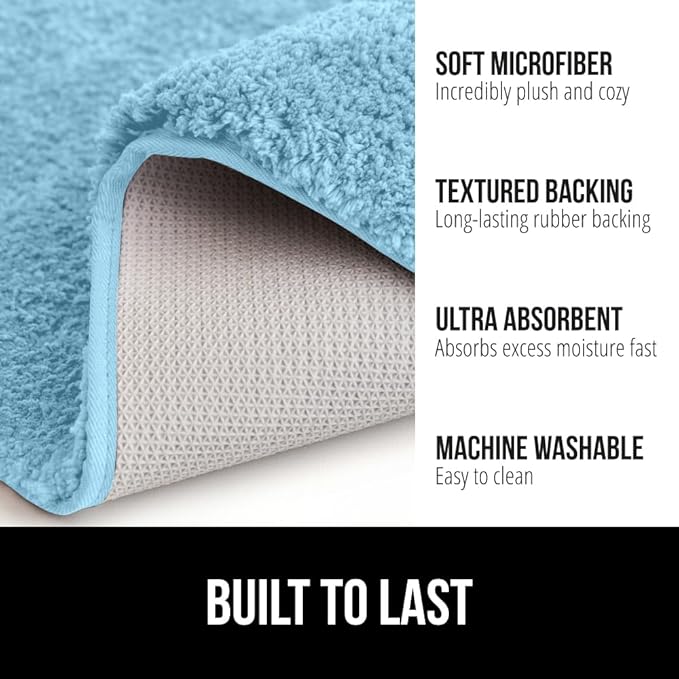 GORILLA GRIP Bathroom Rugs, 30x20, Ultra Soft Absorbent Mat, Thick Plush Bath Rug, Machine Washable, Microfiber Quick Dry, Mats for Shower, Bathtub and Floor, Home Decor Accessories, Sky Blue