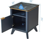 QUW Fluted Nightstands Set of 2 with Charging Station, 18" Modern Side Table, Wooden Bedside Table with Faux Marble Top, Open Storage, Cabinet, End Table for Bedroom, Living Room, Navy Blue