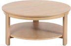 Kate and Laurel Foxford Tiered Round Coffee Table; 34 x 34 x 17; Light Natural; Transitional Two-Tier Circle Living Room Table with Storage and Resilient Wood Construction