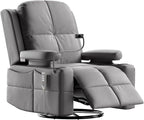 MAMAZING Triple Motor Power Swivel Rocker Recliner Chair with Adjustable Armrests for Adults, FSC Certified Faux Leather Rocking Chair Nursery for Breastfeeding, Dark Gray