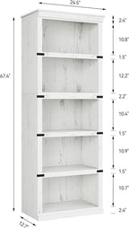 IDEALHOUSE 5 Tier Bookcase, Farmhouse Book Shelf with Storage, Tall Book Case Wooden 5 Shelf Bookcase for Home Office, Living Room, Bed Room (White, 67.4" H x 24.6" W x 12.8" D)