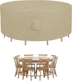 Easy-Going Round Patio Furniture Cover Waterproof Outdoor Dining Table and Chair Cover Anti-UV Outside Sectional Sofa Set Covers (72"DIA x 28"H, Camel)