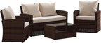 Flash Furniture Aransas Series 4 Piece Brown Patio Set with Beige Back Pillows and Seat Cushions