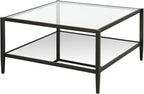 Henn&Hart 32" Wide Square Coffee Table with Mirror Shelf in Blackened Bronze, Modern coffee tables for living room, studio apartment essentials