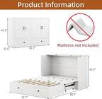 Murphy Bed Queen with Storage & Charging Station, Murphy Cabinet with Foldable Panel, Noisy Free, for Guest Bedroom, Living Room, Office, Distressed White