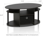 Furinno Jaya Simple Design Oval Coffee Table with Bin for Living Room, Walnut