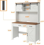 Farmhouse 47" Executive Computer Desk with 2 Drawers and Storage Cabinet, Home Office Desk with Hutch and Charging Station, Workspace for Work and Study (White&Brown).