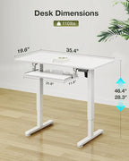 Casaottima Electric Standing Desk with Keyboard Tray, 35 Inch Height Adjustable Small Table, Sit Stand Table, Writing Computer Desk for Home, Office, Workstation, White