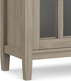 SIMPLIHOME Warm Shaker SOLID WOOD 32 inch Wide Transitional Low Storage Cabinet in Distressed Grey for the Living Room, Entryway and Family Room