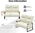 Faux Leather Loveseat, Upholstered Loveseat with Side Tray Table & Storage Pocket, Small Loveseat for Living Room, Modern 2 Seater Sofa Couch for Small Spaces, Bedroom, Beige