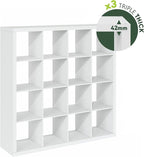Furinno Cubicle Book Shelf, 16-Cube Bookshelf, Triple Thick Frame Cube Storage Organizer, Bookcase, 15.4 x 57.4 x 56.9, for Home Office, Living Room, Plain White