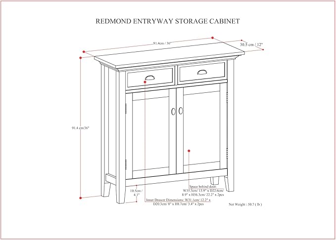 SIMPLIHOME Redmond SOLID WOOD 36 inch Wide Transitional Entryway Storage Cabinet in Rustic Natural Aged Brown for the Living Room, Entryway and Family Room