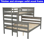 Upgraded Version Thicken Solid Wood Twin XL Over Queen Bunk Bed, Stronger Queen Size Bunk Bed Frame, Convertible into 2 Beds for Adult, Easy to Assemble (Grey,Twin XL Over Queen)