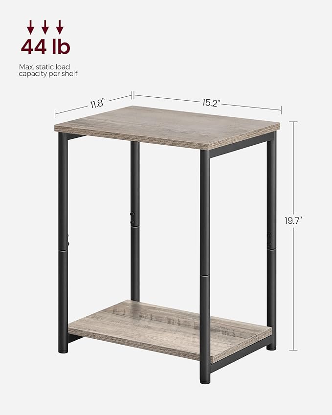 VASAGLE Side Tables Set of 2, Small End Table, Nightstand for Living Room, Bedroom, Office, Bathroom, Greige and Black ULET272B02