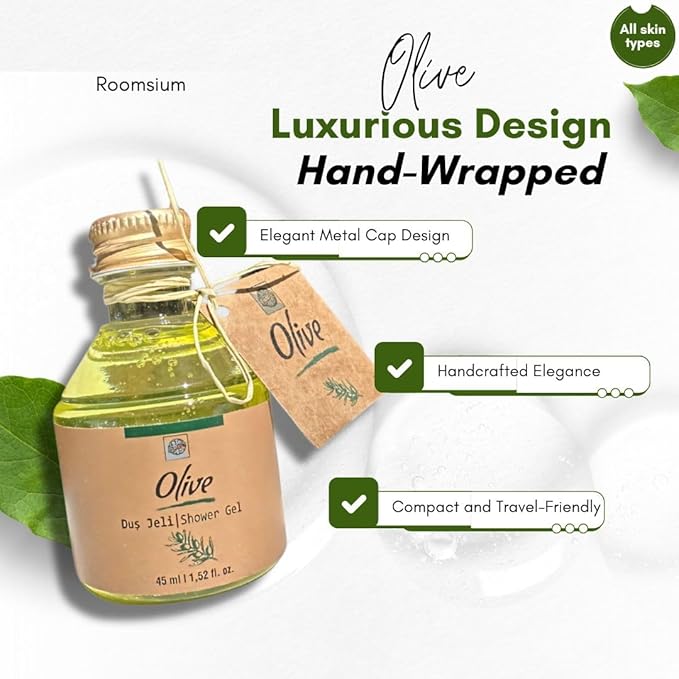 Turkish Bath Set by Roomsium, Olive Box Hotels, Airbnb essentials for hosts |Paraben-free-Toiletries for Hotels, Airbnb- Shampoo,BodyLotion,BodyGel, HairConditioner,125 Pieces (25 Individual boxes)
