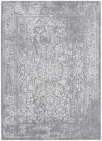 SAFAVIEH Evoke Collection Area Rug - 6'7" Square, Silver & Ivory, Distressed Design, Non-Shedding & Easy to Clean, Ideal for Living Room, Bedroom, Dining Space (EVK256S)