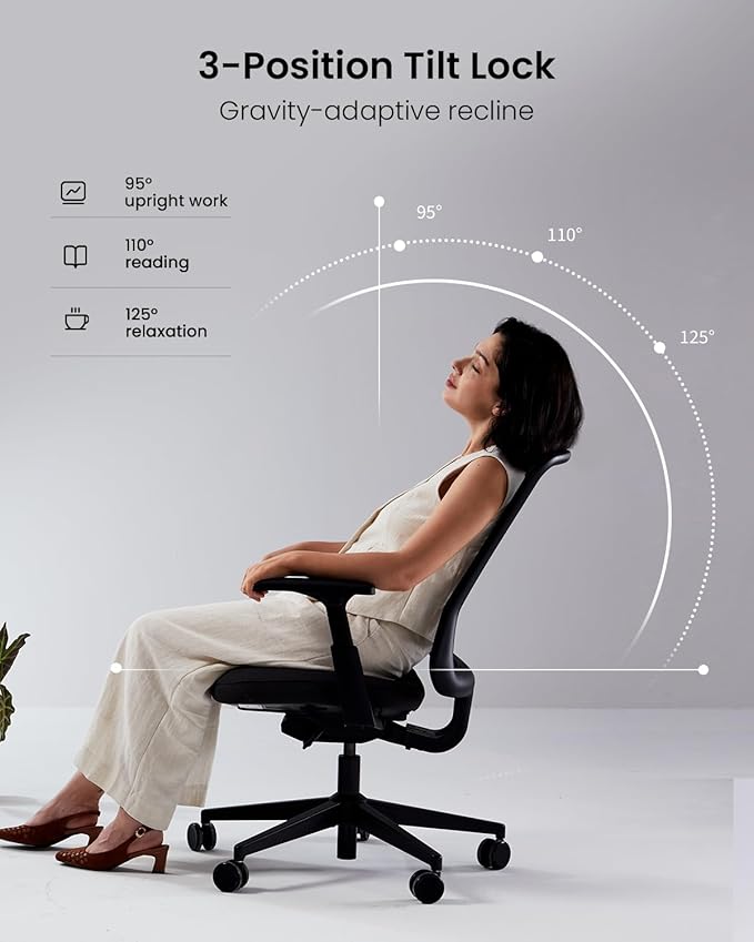 ProtoArc Ergonomic Office Chair - Flexer Computer Chair, Foam Cushion Sliding Seat, Breathable Mesh from Wintex, 125° Reclining Swivel Desk Chairs for Home, Office & Study - Black
