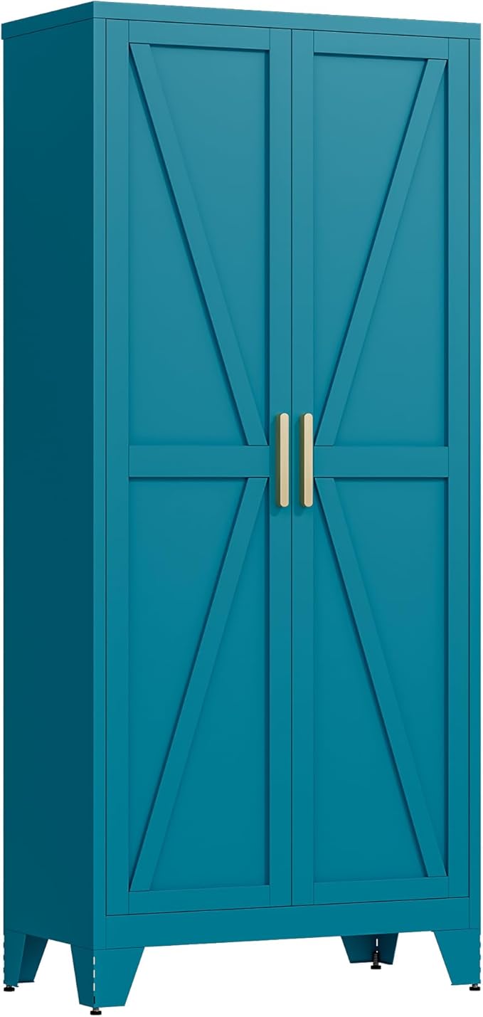 Large Metal Kitchen Pantry Cabinet with Adjustable Shelves - Freestanding Kitchen Storage Cabinet for Dining Room,Livingroom Bathroom, Hallway, Workshop, Office (Blue, 71"- 0 Drawer)