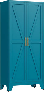 Large Metal Kitchen Pantry Cabinet with Adjustable Shelves - Freestanding Kitchen Storage Cabinet for Dining Room,Livingroom Bathroom, Hallway, Workshop, Office (Blue, 71"- 0 Drawer)