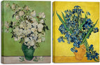Wieco Art 2 Piece Irises in Vase Floral Canvas Prints Wall Art by Van Gogh Classic Artwork Famous Oil Paintings Reproduction on Canvas for Home Decor Modern Wrapped Flowers Pictures