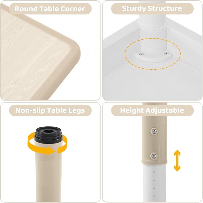 Kids Table and 2 Chairs Set, Height-Adjustable Toddler Table and Chairs Set with Graffiti Desktop, 23.6''L x 23.6''W Children Activity Table for Daycare, Classroom, Home, Burlywood-w