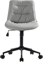 Kidol & Shellder Faux Leather Office Chair, Adjustable Swivel Height Task Chair, Rolling Wheels & Soft Backrest - Armless Ergonomic Desk Chair for Home, Office,Vanity,Gaming（Gray）