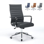 Office Desk Chair Leather, Conference Room Chairs with Wheels, Executive Modern High Back Ergonomic Swivel Rolling Ribbed Computer Chair