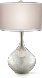 Possini Euro Design Swift Mid Century Modern Table Lamps 30.5" Tall Set of 2 Mercury Glass Chrome Double Sheer Drum Shade Decor Living Room Bedroom House Bedside Nightstand Home Office Entryway