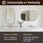 ANDY STAR 24"x40" Irregular Wall Mirror，Polished Chrome Asymmetrical Bathroom Mirror with Stainless Steel Metal Frame, Wall-Mounted Mirror for Bathroom, Entryway (Horizontal/Vertical)