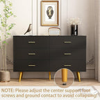 Dresser for Bedroom, 6 Drawer Black Wood Dresser with Golden Handles, Modern Wide Dressers & Chests of Storage Organizer Drawer for Entryway Hallway