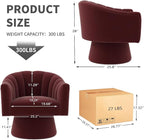 Swivel Accent Chair,Upholstered Velvet 360° Swivel Barrel Chair for Living Room Overstuffed Bouncle Reading Chair Round Armchair for Bedroom,Vanity,Office(Red)