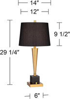 Possini Euro Design Wayne 29 1/4" Tall Modern Glam Luxury End Table Lamp with USB Ports A+C Charging Brass Finish Metal Black Marble Living Room Bedroom Bedside Nightstand House Office Home