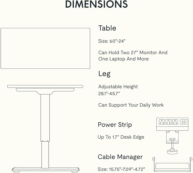 FLEXISPOT EN2 Whole-Piece Standing Desk with Clamp Power Strip, 60 x 24 Electric Stand Up Height Adjustable Desk with Cable Management (Black Frame + 60" White Top, 2 Packages)