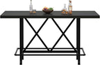 Tribesigns Bar Table, Industrial Counter Height Pub Table with Metal Footrest, 63-Inch Rectangle Wood Kitchen Dining Table with Sturdy Metal Frame for Dining Room, Home Bar (Black)